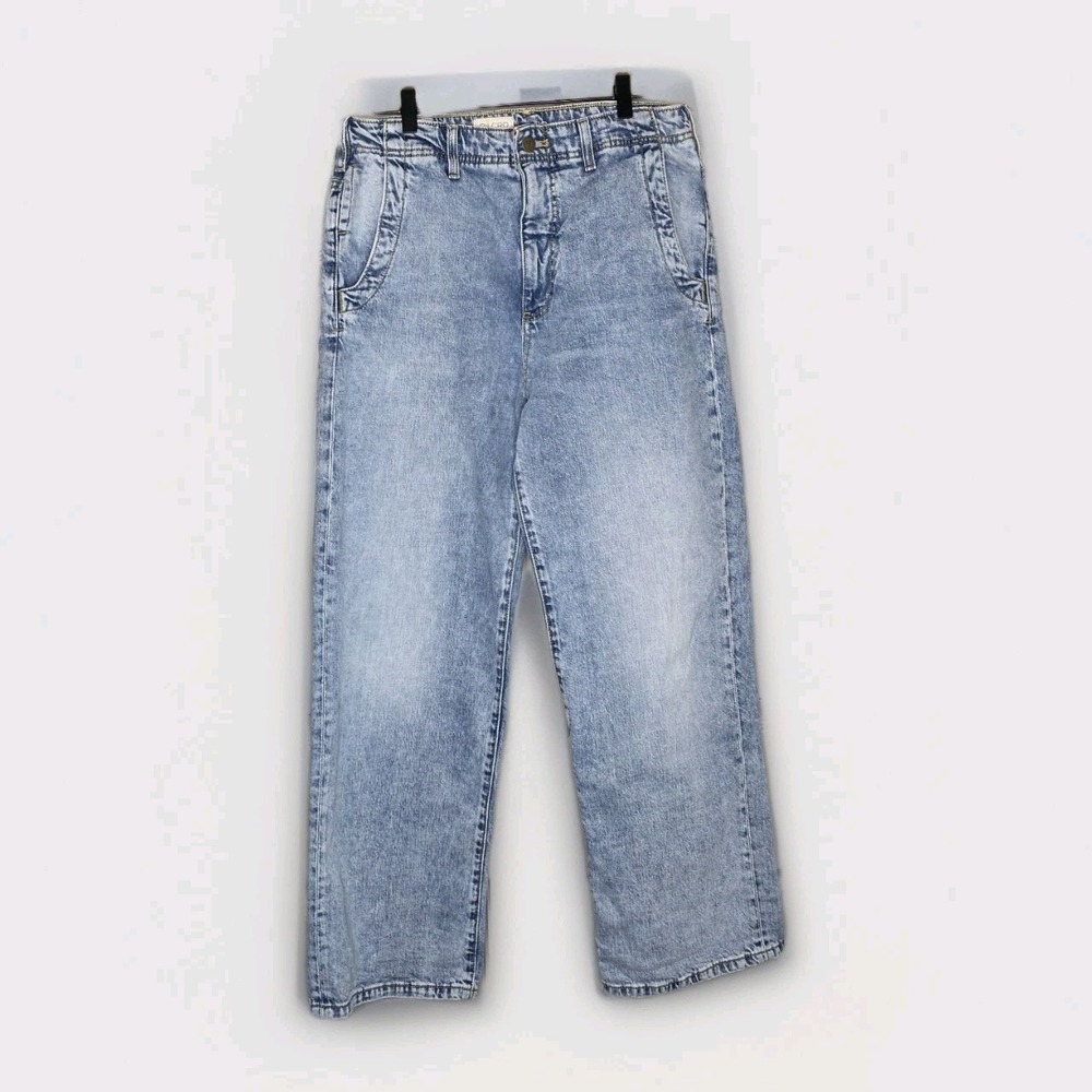 Pilcro Jeans Womens 28 Blue Wide Leg Trouser Pockets Denim Light Wash Anthro